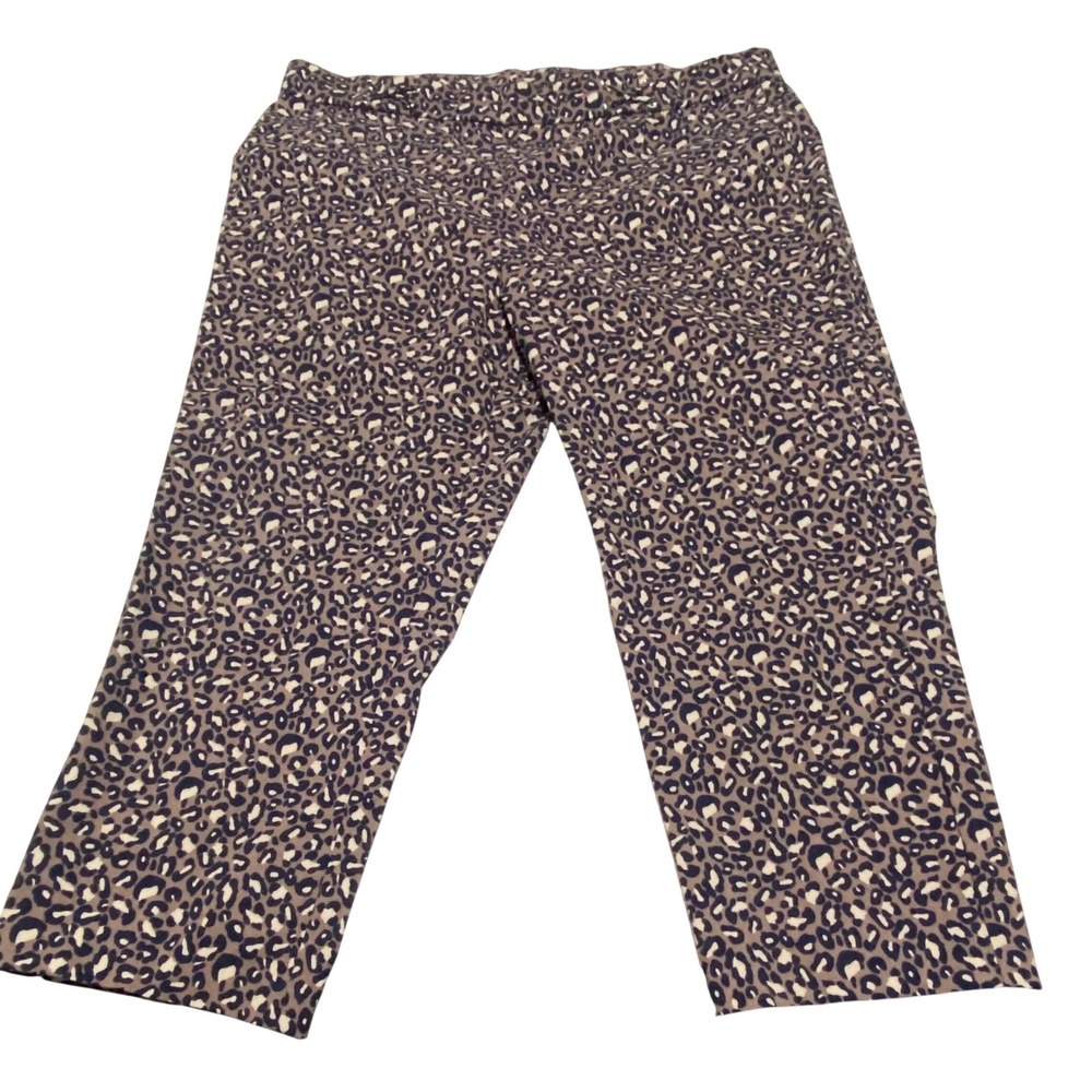 Rafaella Leopard Print Crop Pants Womens 18 Brown Navy Blue Stretch Waist Chic